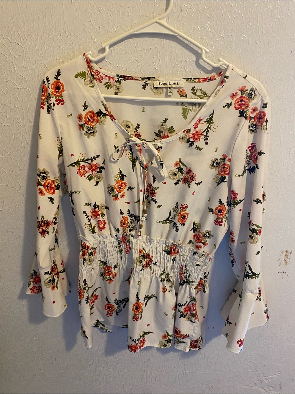 Speed Limit White Floral Midi Dress with Green and Orange Print